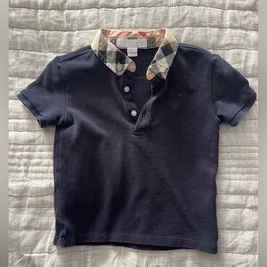 Burberry Kids Navy Polo with Check Collar